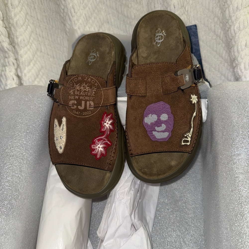 Dior Brown Sandals with Embroidered Accents